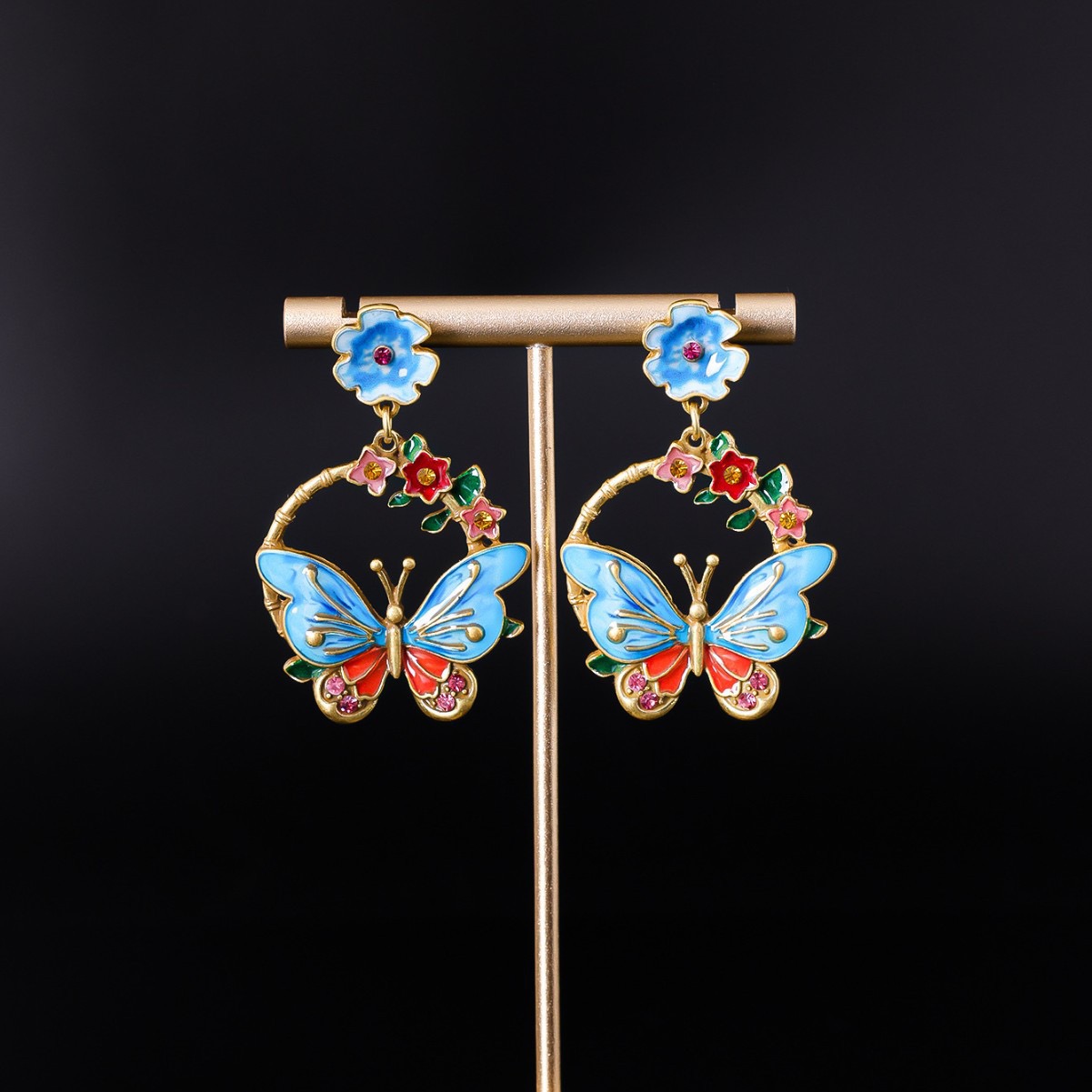 Women's Bohemian Retro Butterfly Flower Earrings, Colorful Design